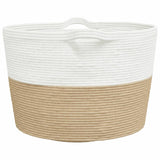 Panier à linge beige et blanc Ø60x36 cm coton