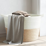 Panier à linge beige et blanc Ø60x36 cm coton