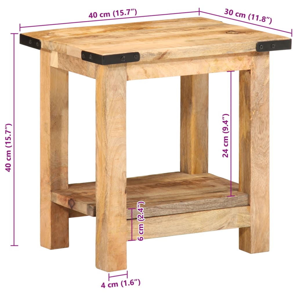 Beistelltisch 40x30x40 cm aus massivem rohem Mangoholz