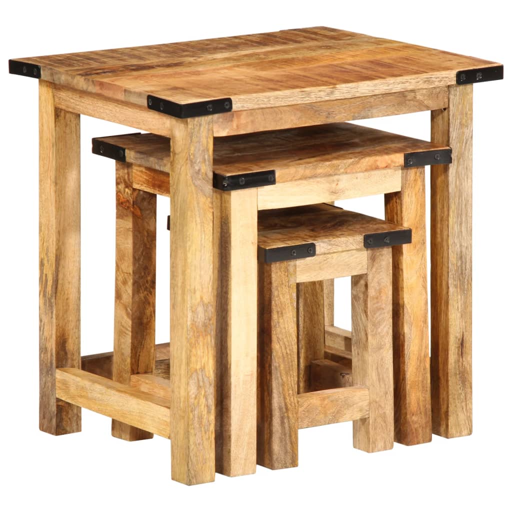 Tables d'appoint gigognes 3 pcs bois de manguier massif brut