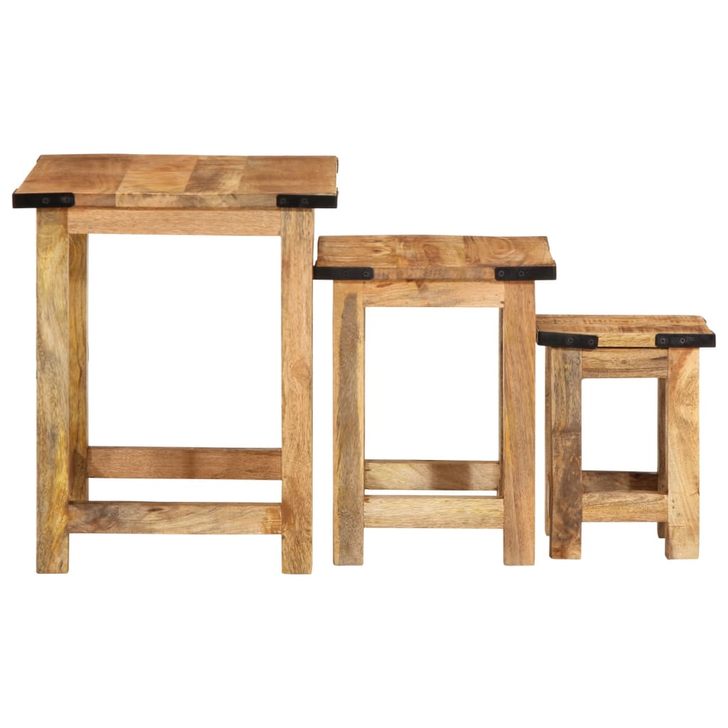 Tables d'appoint gigognes 3 pcs bois de manguier massif brut