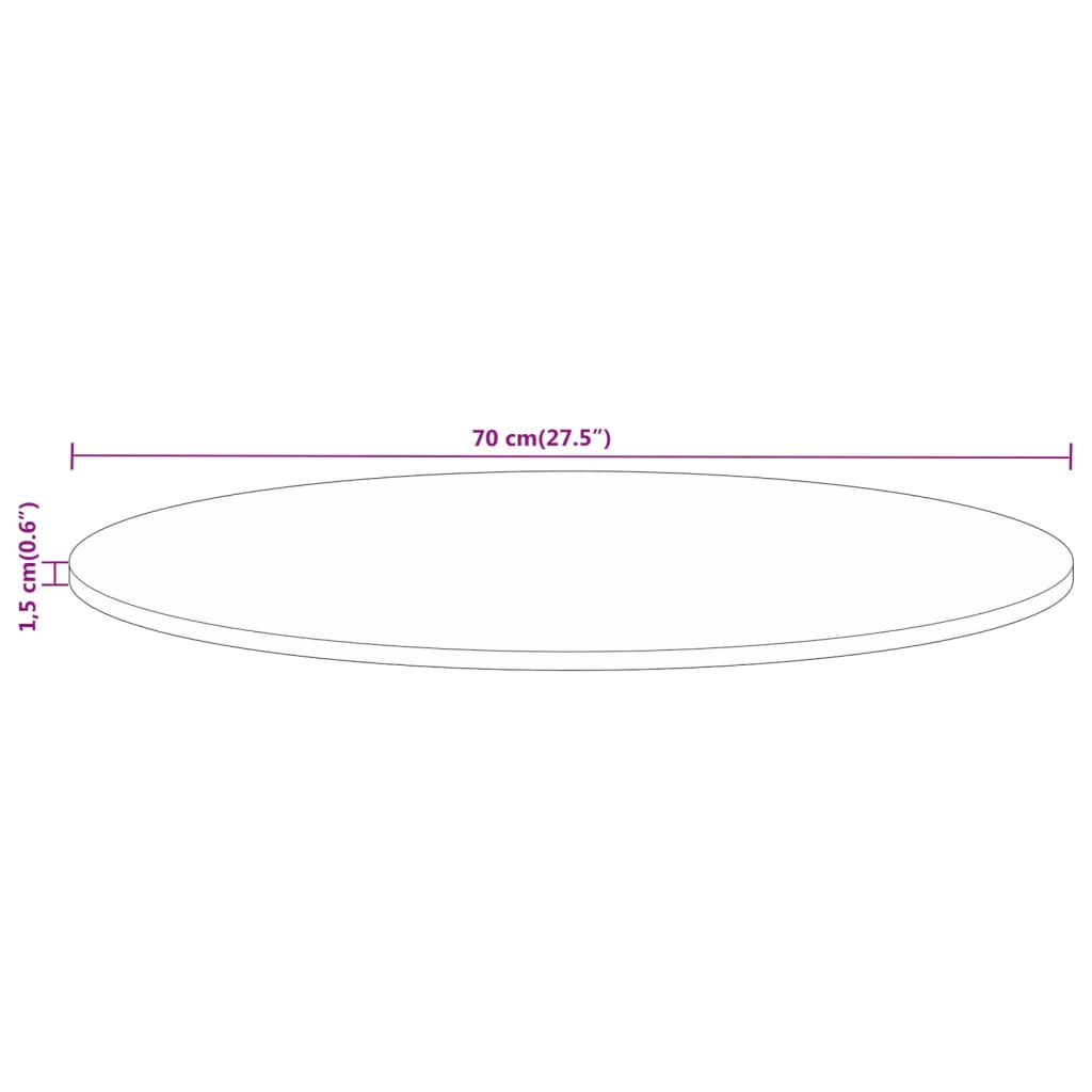 Table top Ø 70x1.5 cm round solid raw mango wood