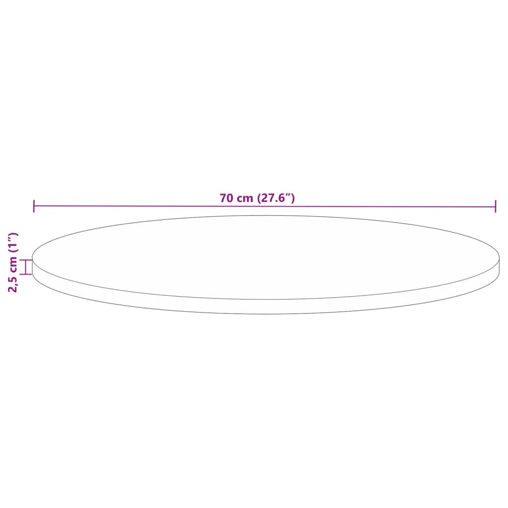 Dessus de table Ø 70x2,5 cm rond bois massif de récupération