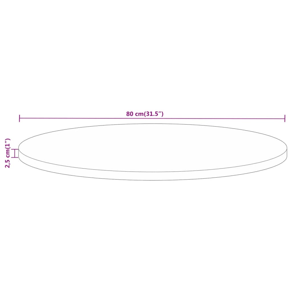 Dessus de table Ø 80x2,5 cm rond bois de manguier massif