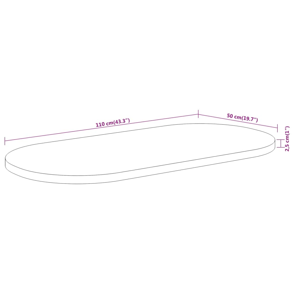 Table top 110x50x2.5 cm oval solid acacia wood