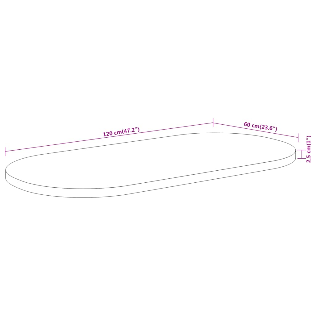 Table top 120x60x2.5 cm oval solid acacia wood