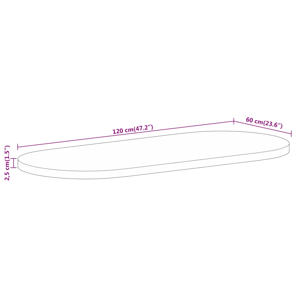 Dessus de table 120x60x2,5cm ovale bois massif de manguier brut