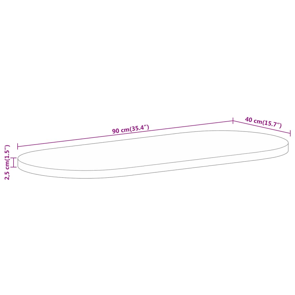 Dessus de table 90x40x2,5 cm ovale bois massif de manguier