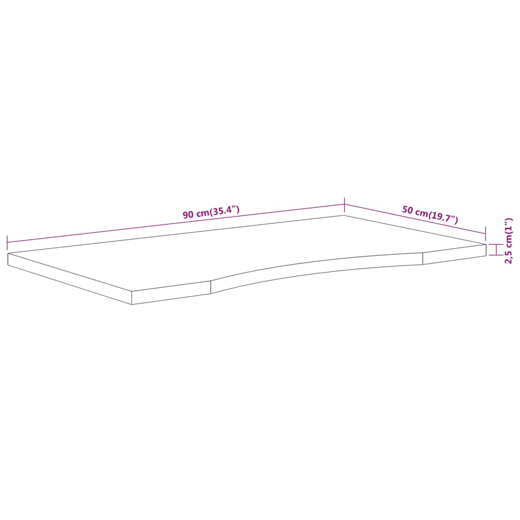 Desk top 90x50x2.5cm rectangular solid acacia wood