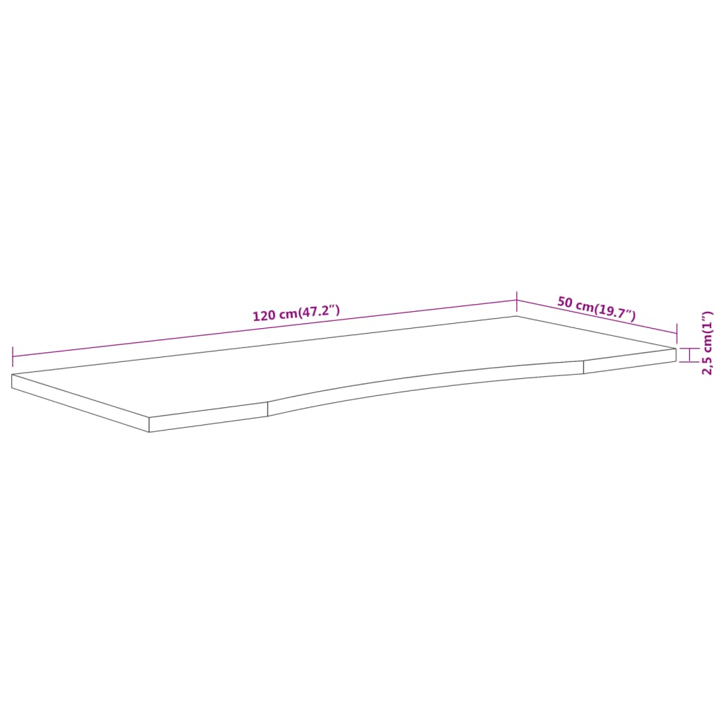 Desk top 120x50x2.5 cm rectangular solid acacia wood