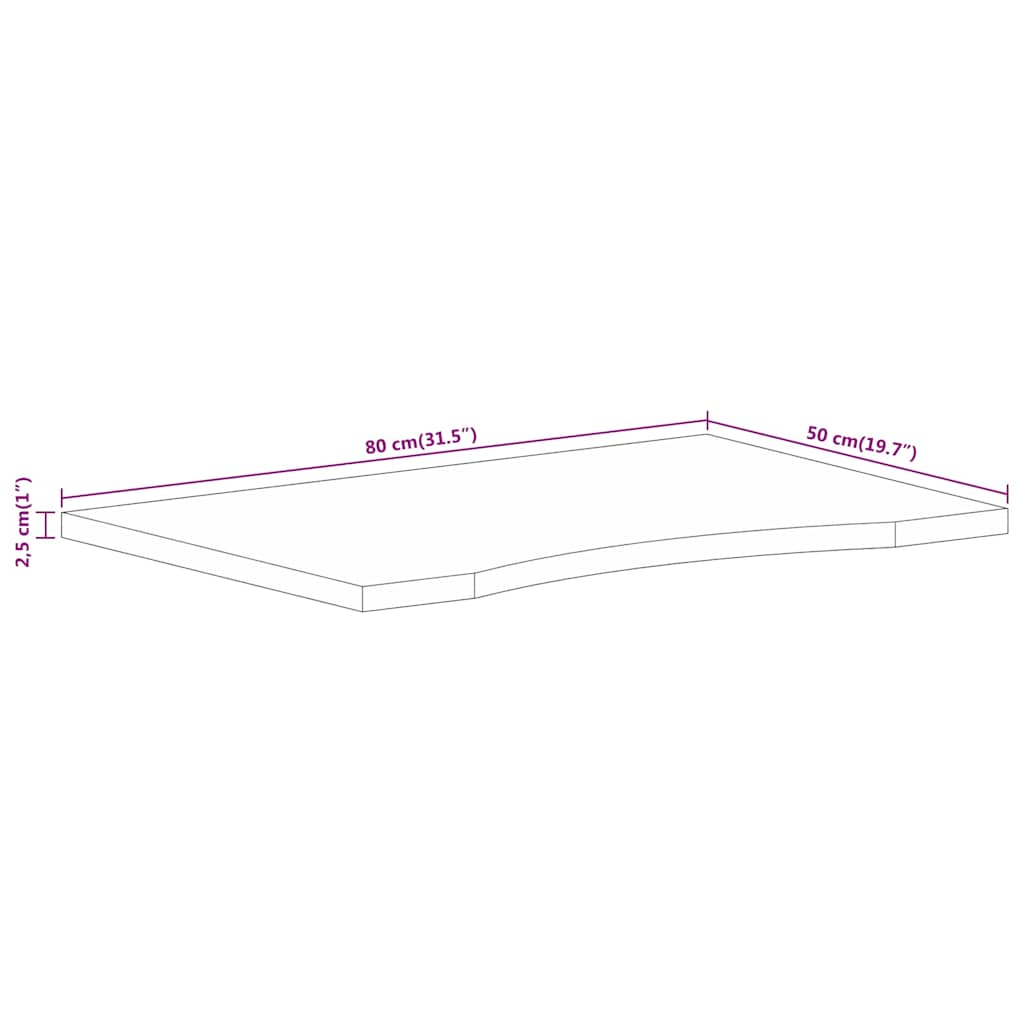 Dessus de bureau avec courbe 80x50x2,5 cm manguier massif brut