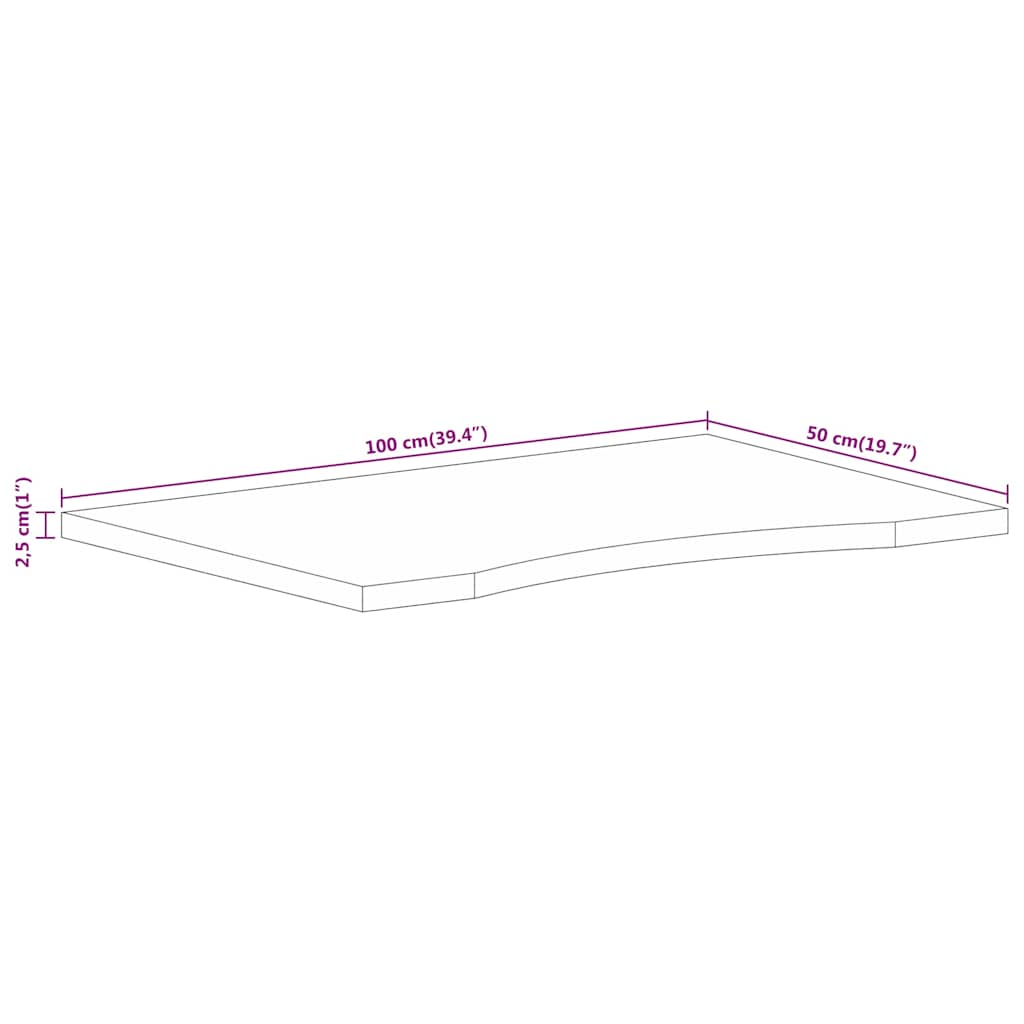 Desk top with curve 100x50x2.5 cm solid raw mango wood