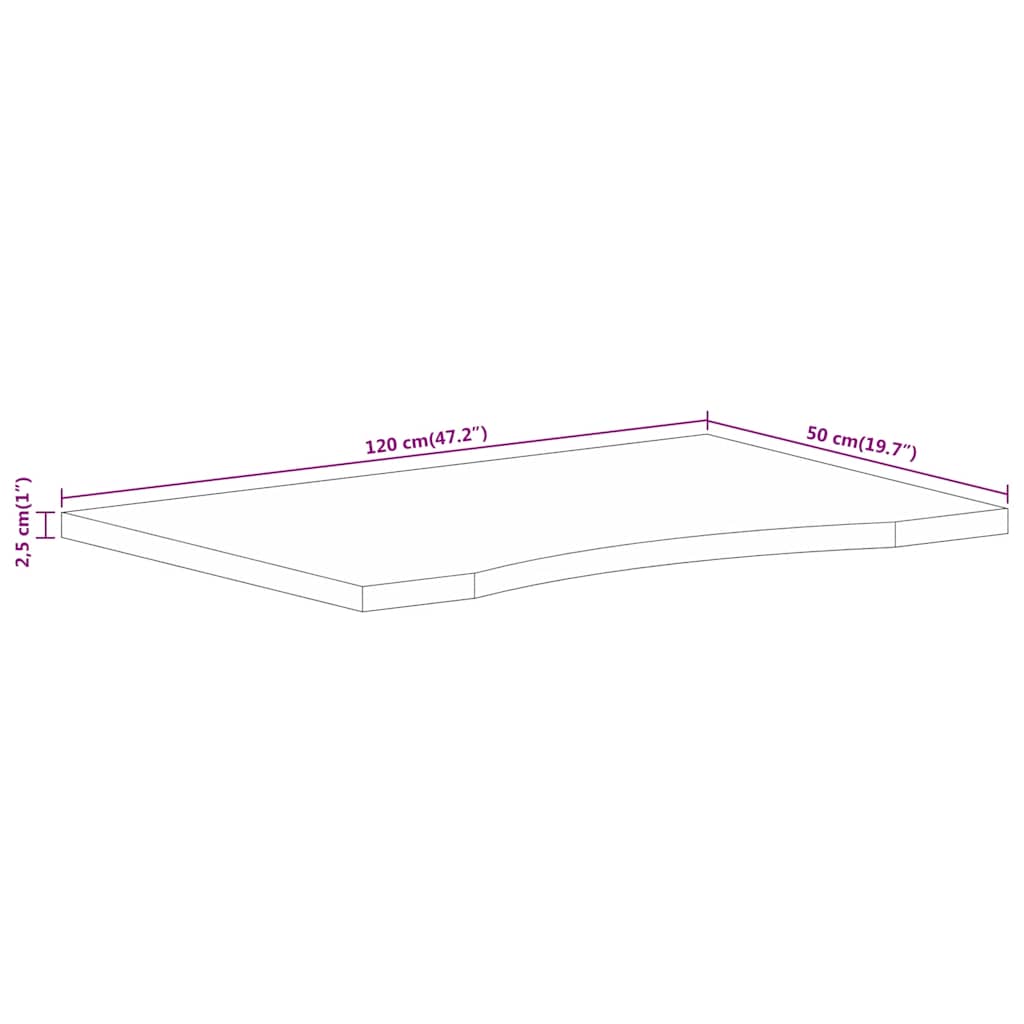 Dessus de bureau avec courbe 120x50x2,5 cm manguier massif brut