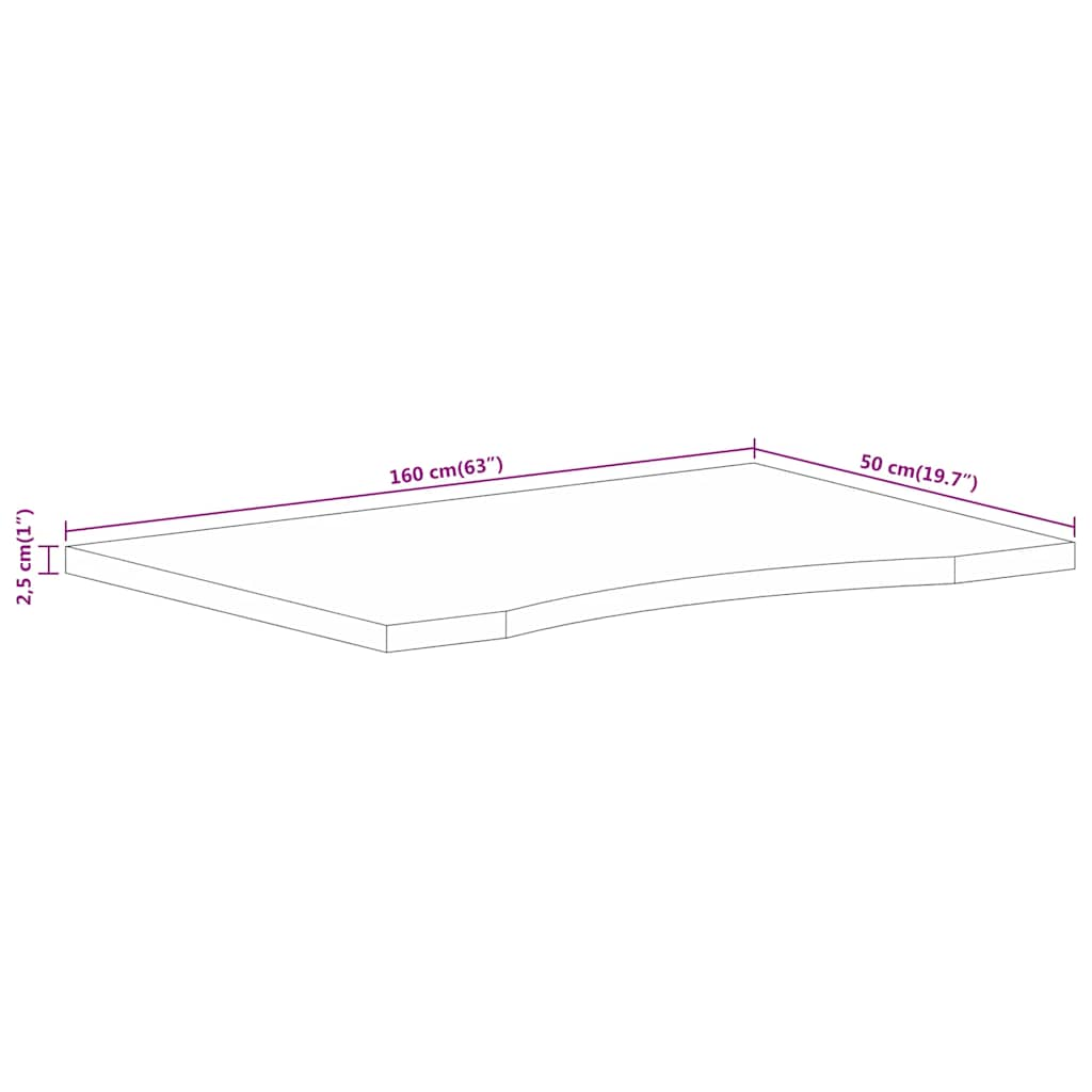 Dessus de bureau avec courbe 160x50x2,5 cm manguier massif brut