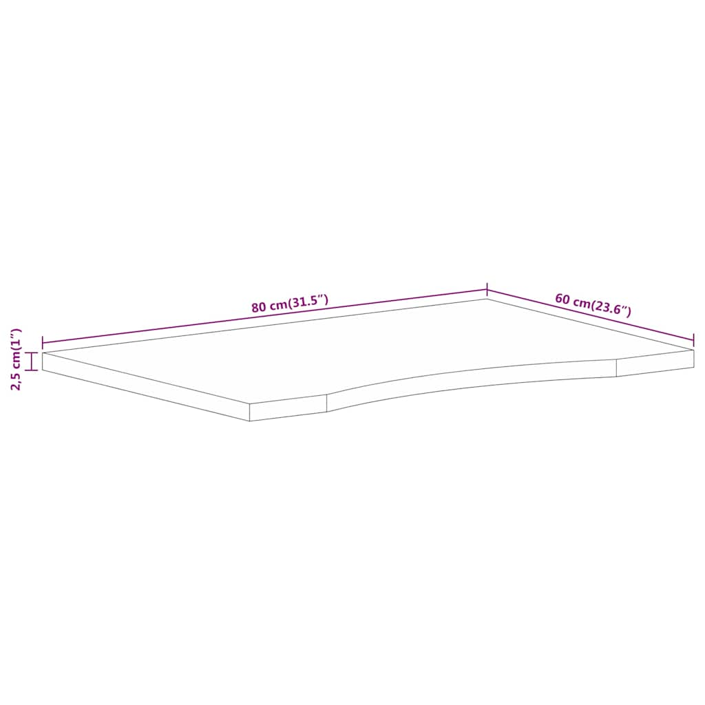 Dessus de bureau avec courbe 80x60x2,5 cm manguier massif brut