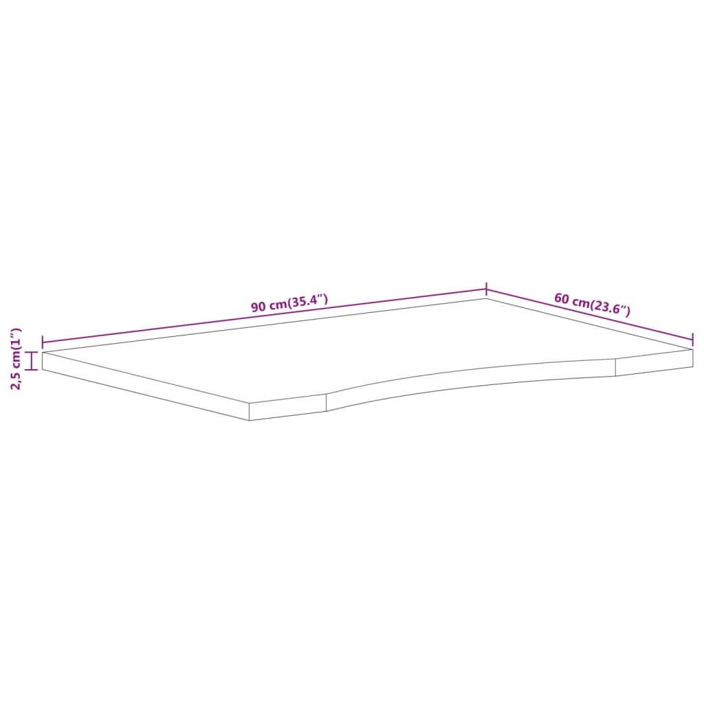 Dessus de bureau avec courbe 90x60x2,5 cm manguier massif brut