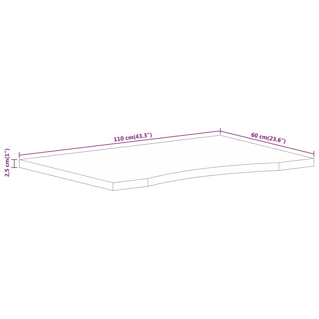 Dessus de bureau avec courbe 110x60x2,5 cm manguier massif brut