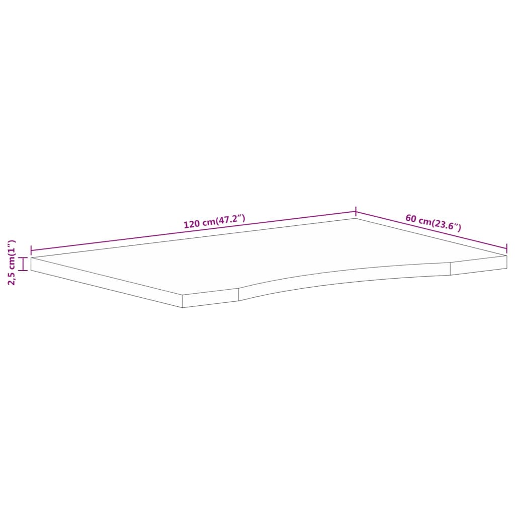 Dessus de bureau avec courbe 120x60x2,5 cm manguier massif brut