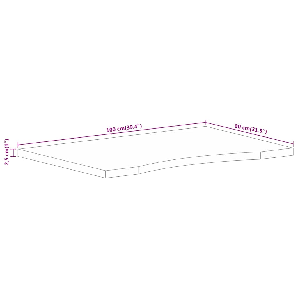 Dessus de bureau avec courbe 100x80x2,5 cm manguier massif brut