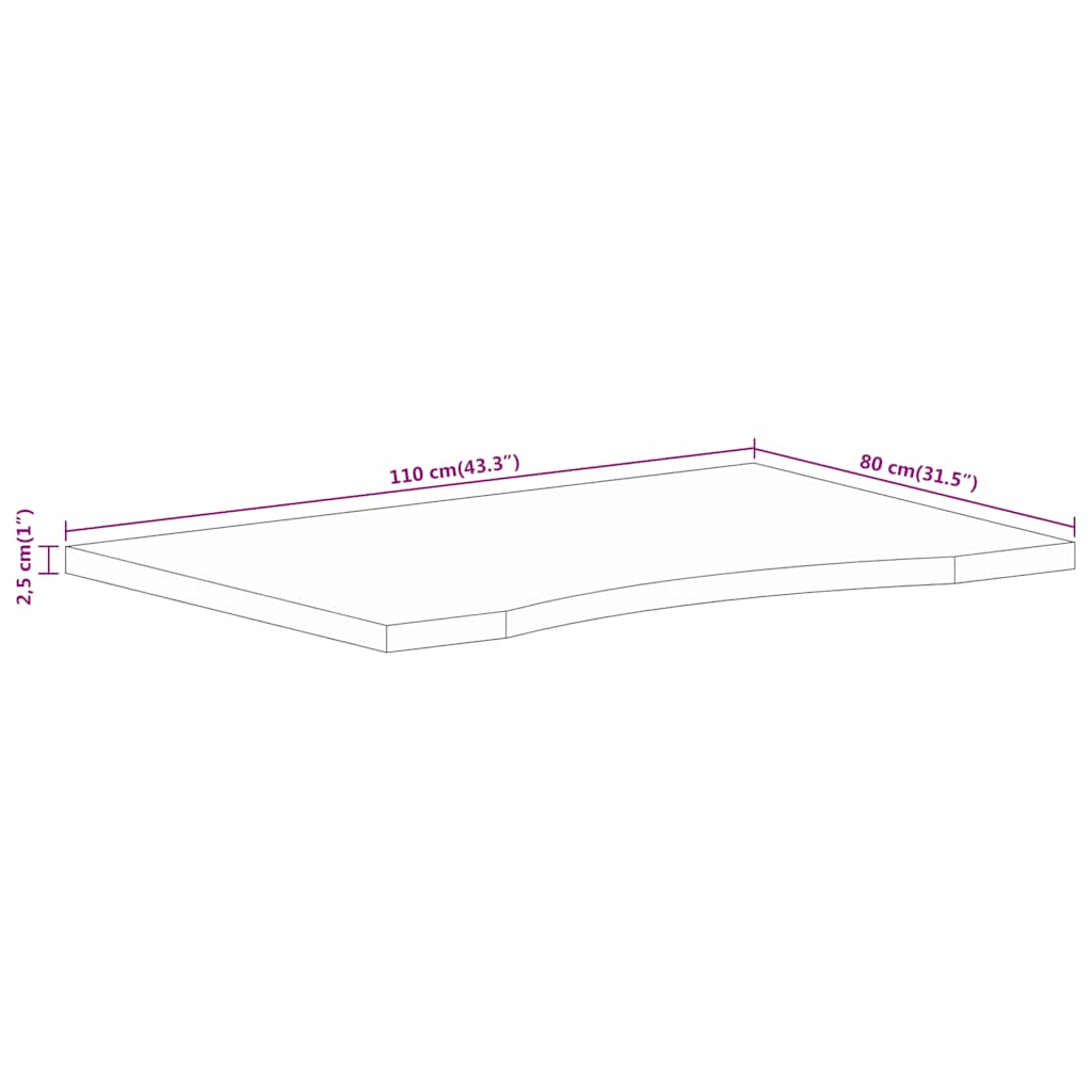 Dessus de bureau avec courbe 110x80x2,5 cm manguier massif brut