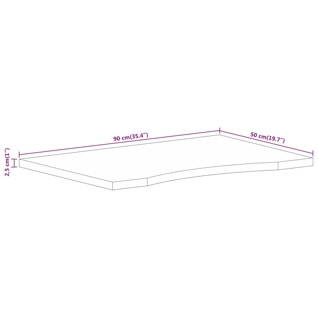 Dessus de bureau avec courbe 90x50x2,5 cm manguier massif brut