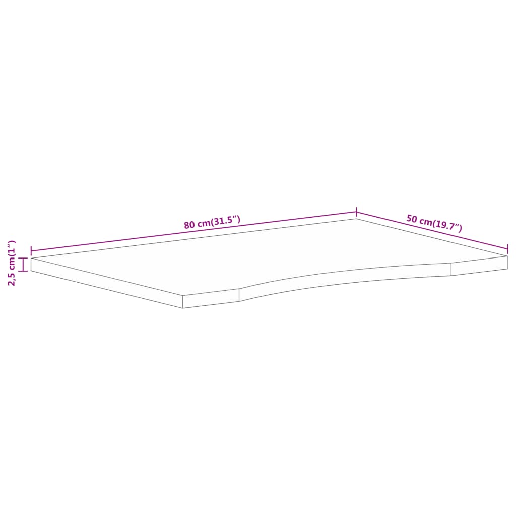 Dessus de bureau avec courbe 80x50x2,5 cm manguier massif brut