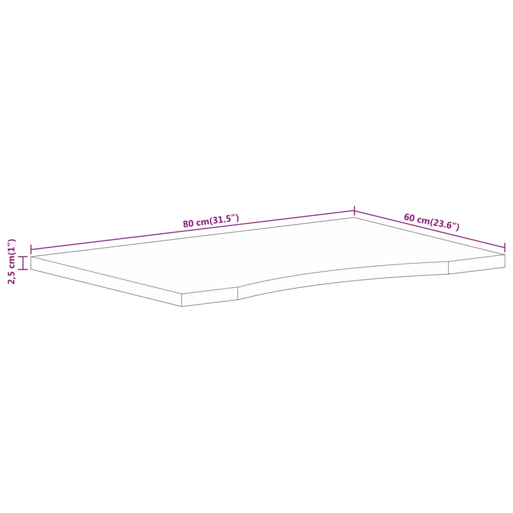 Dessus de bureau avec courbe 80x60x2,5 cm manguier massif brut