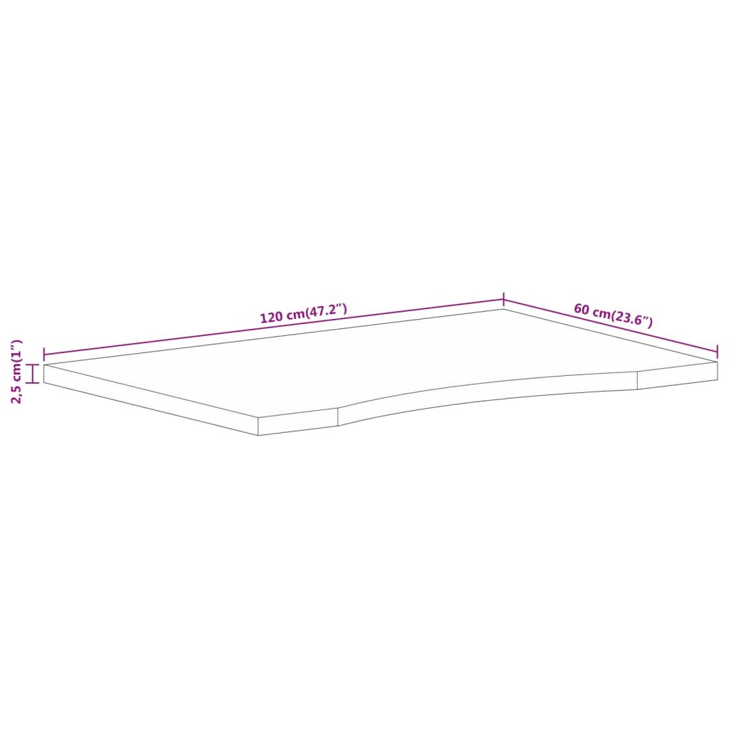 Dessus de bureau avec courbe 120x60x2,5 cm manguier massif brut