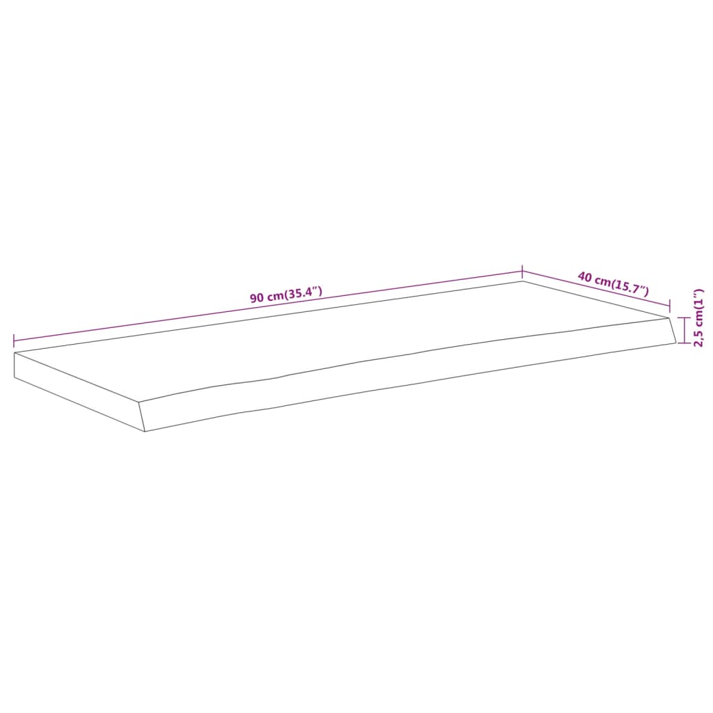 Table top 90x40x2.5 cm rectangular solid acacia wood