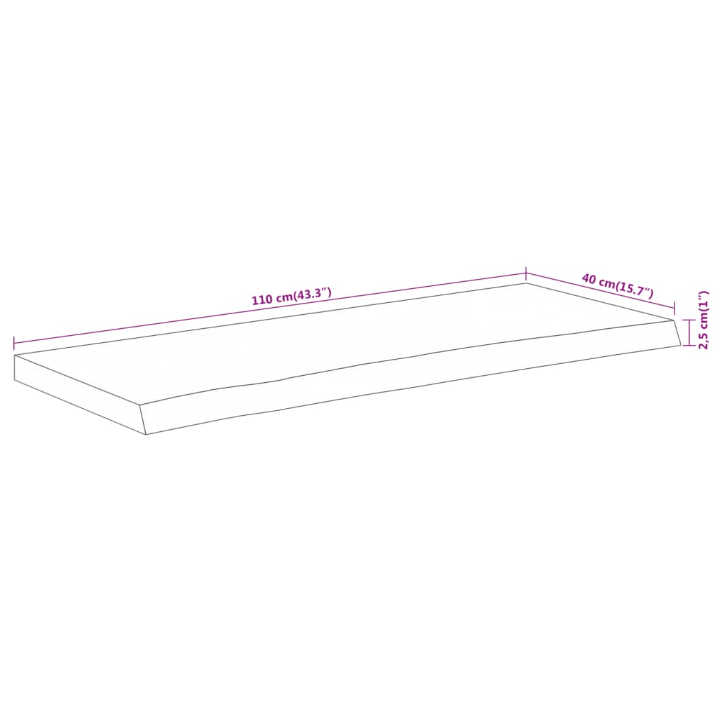 Table top 110x40x2.5 cm rectangular solid acacia wood