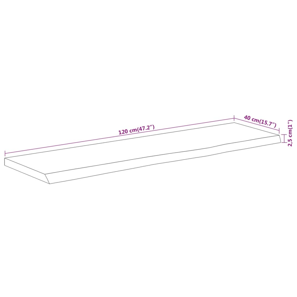 Table top 120x40x2.5 cm rectangular solid acacia wood