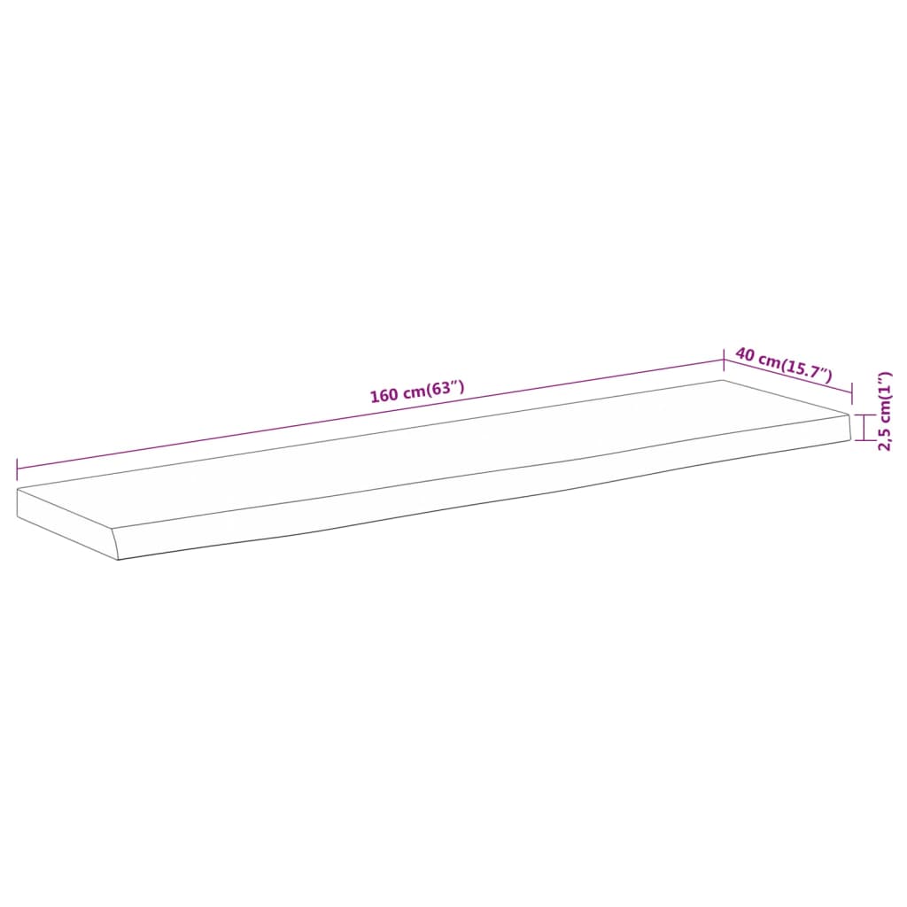 Table top 160x40x2.5 cm rectangular solid acacia wood