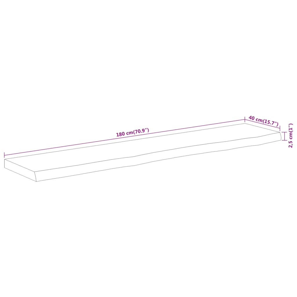 Table top 180x40x2.5 cm rectangular solid acacia wood