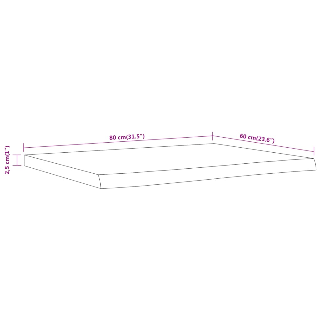 Bathroom counter 80x60x2.5 cm rectangular acacia