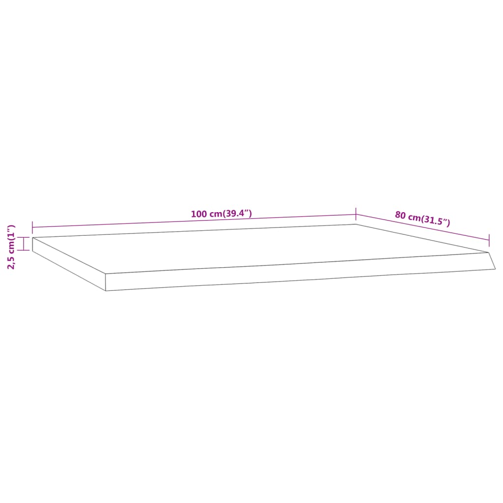 Table top 100x80x2.5 cm rectangular solid acacia wood