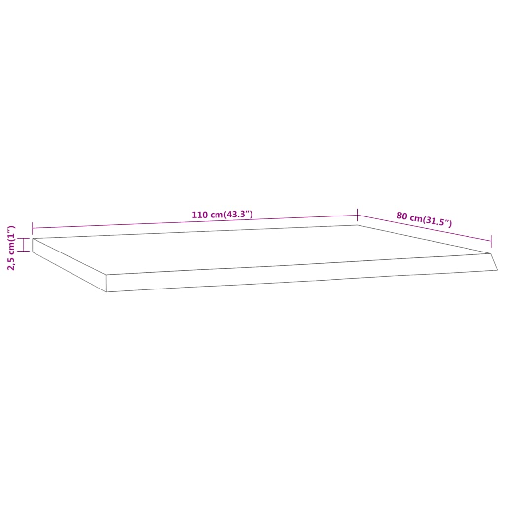 Table top 110x80x2.5 cm rectangular solid acacia wood