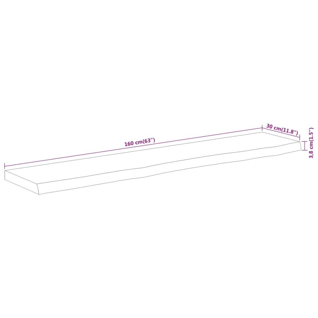 Table top 160x30x3.8 cm rectangular solid acacia wood