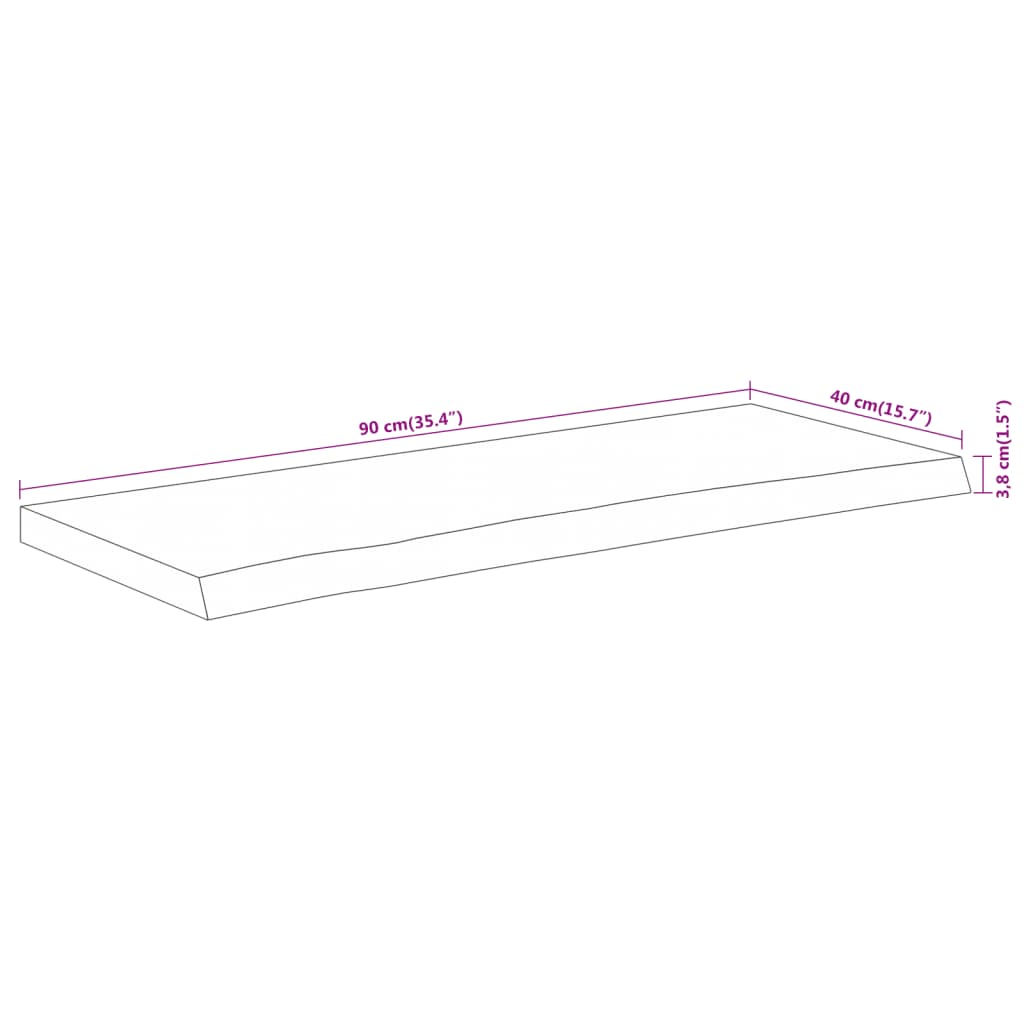 Table top 90x40x3.8 cm rectangular solid acacia wood