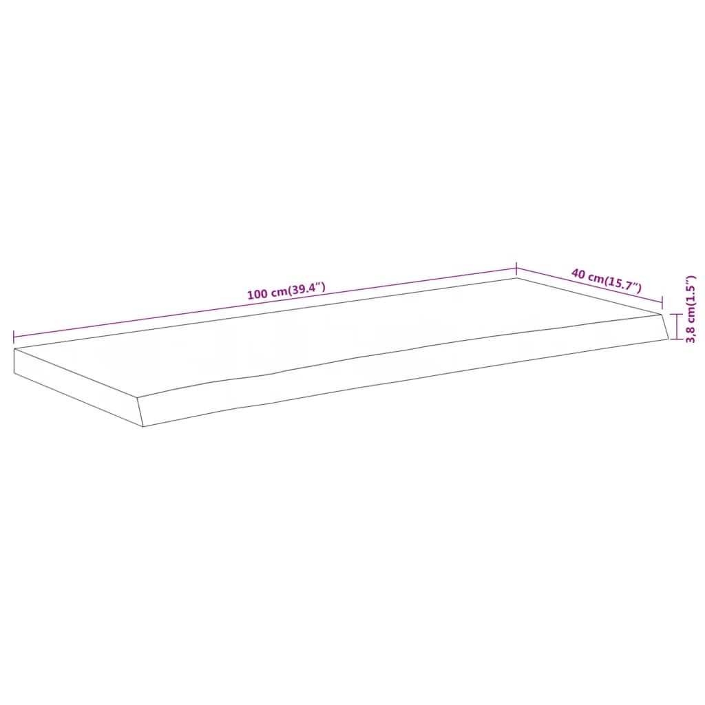 Table top 100x40x3.8 cm rectangular solid acacia wood