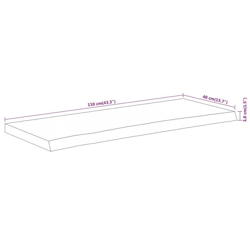 Table top 110x40x3.8 cm rectangular solid acacia wood