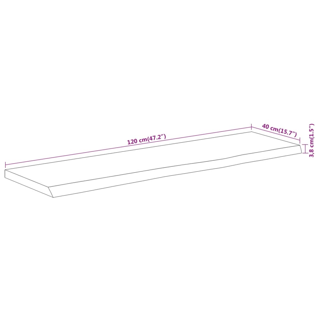 Table top 120x40x3.8 cm rectangular solid acacia wood