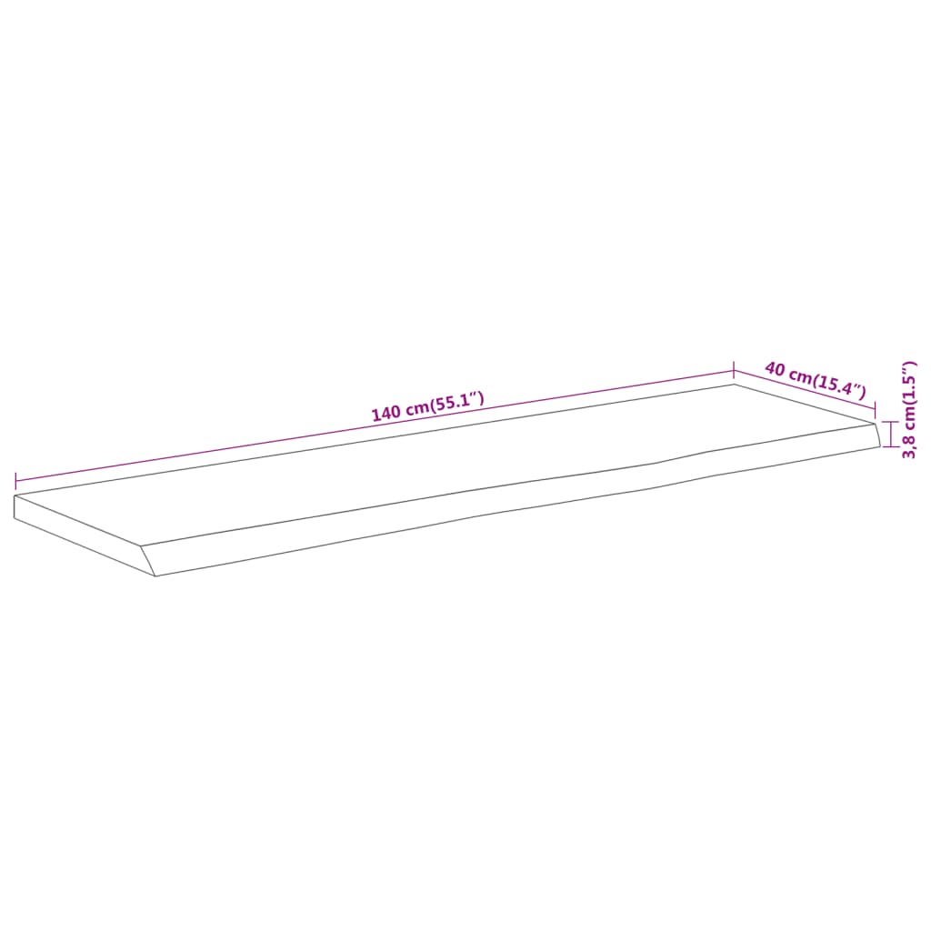 Table top 140x40x3.8 cm rectangular solid acacia wood