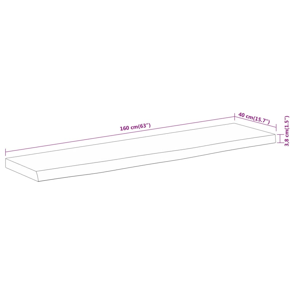 Table top 160x40x3.8 cm rectangular solid acacia wood