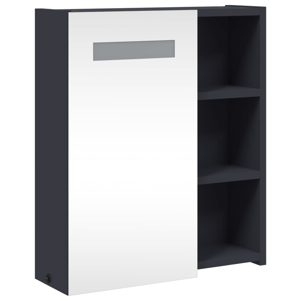 Armoire de salle de bain à miroir avec LED gris 45x13x52 cm