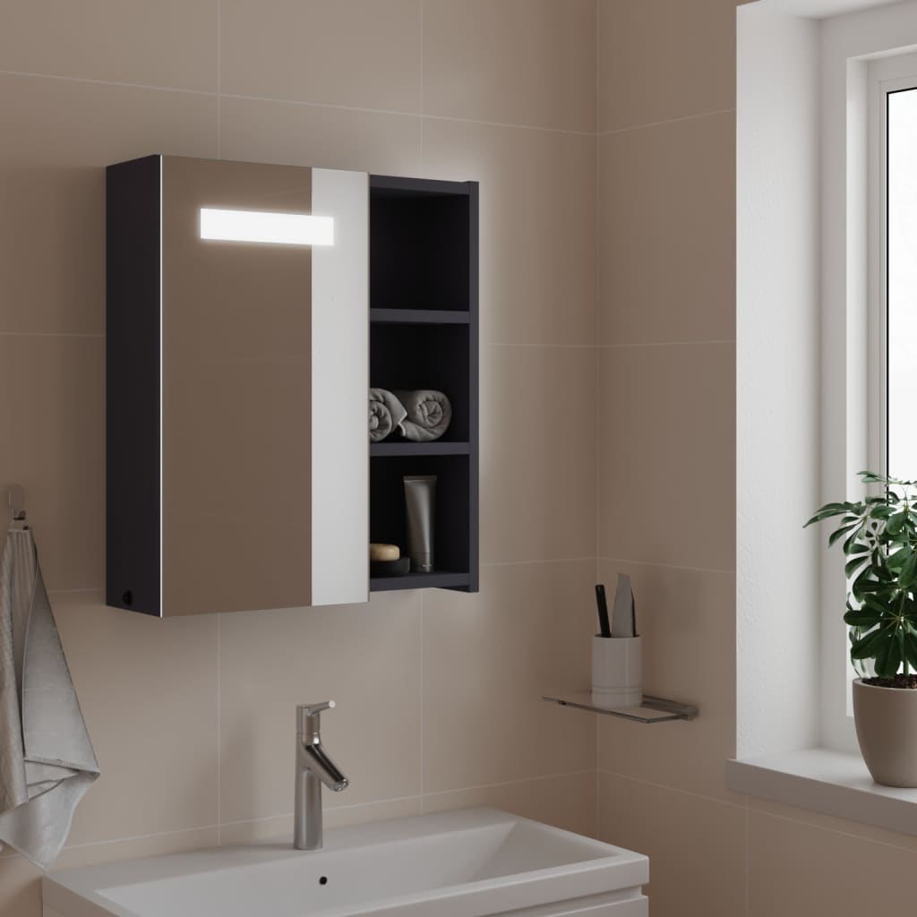 Armoire de salle de bain à miroir avec LED gris 45x13x52 cm