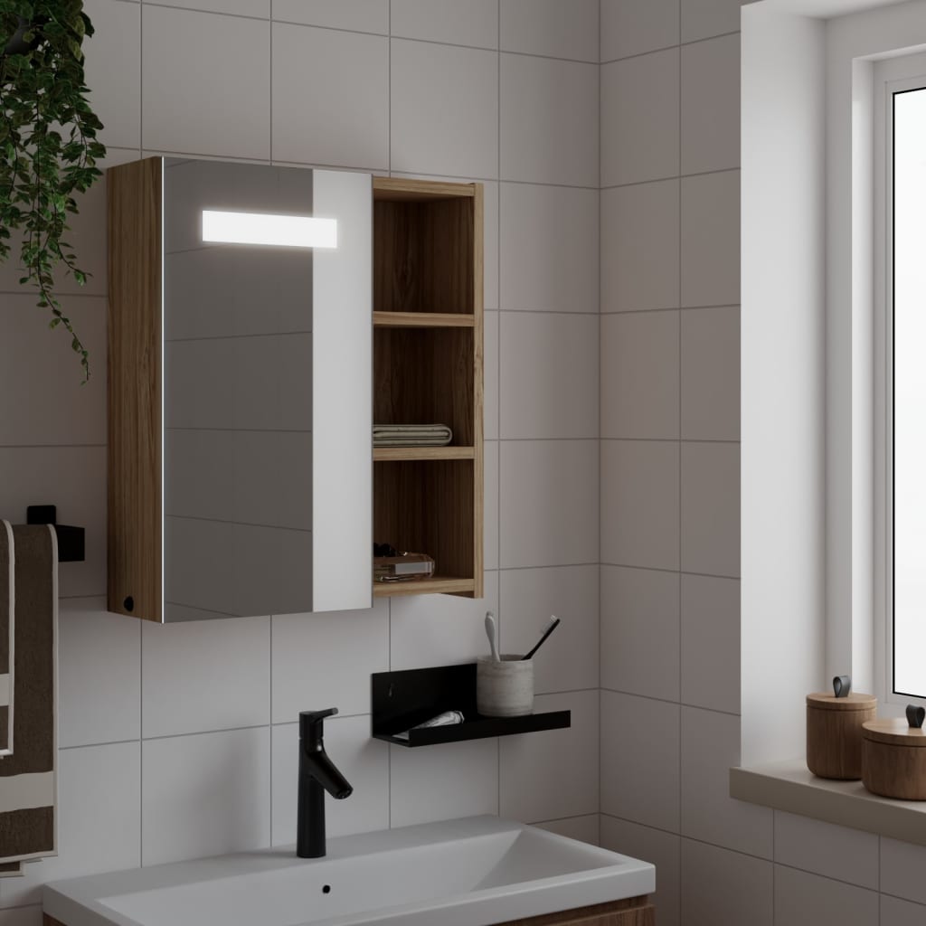 Armoire de salle de bain à miroir avec LED chêne 45x13x52 cm