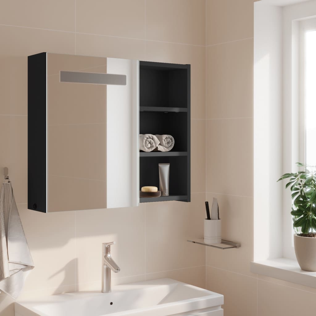 Armoire de salle de bain à miroir avec LED gris 60x13x52 cm