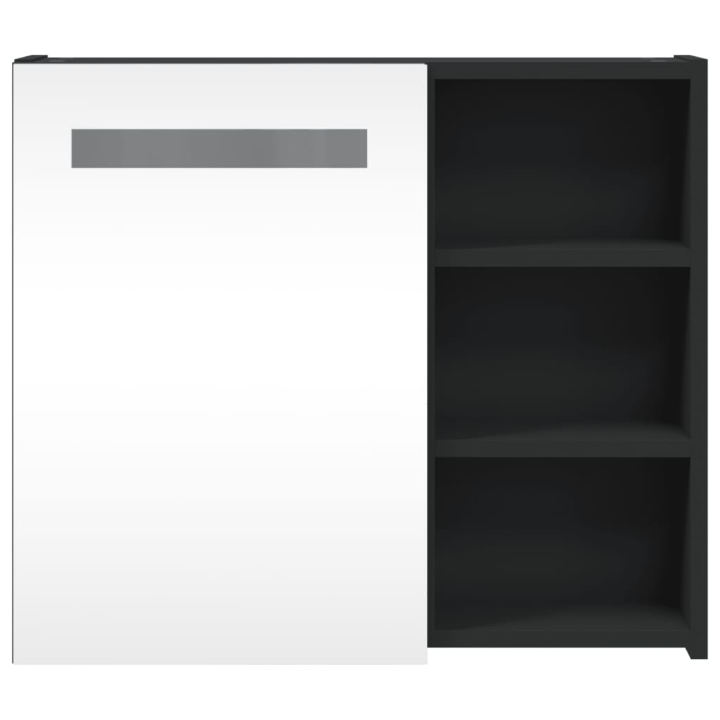 Armoire de salle de bain à miroir avec LED noir 60x13x52 cm