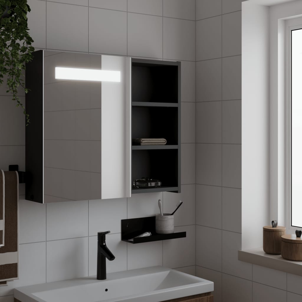 Armoire de salle de bain à miroir avec LED noir 60x13x52 cm