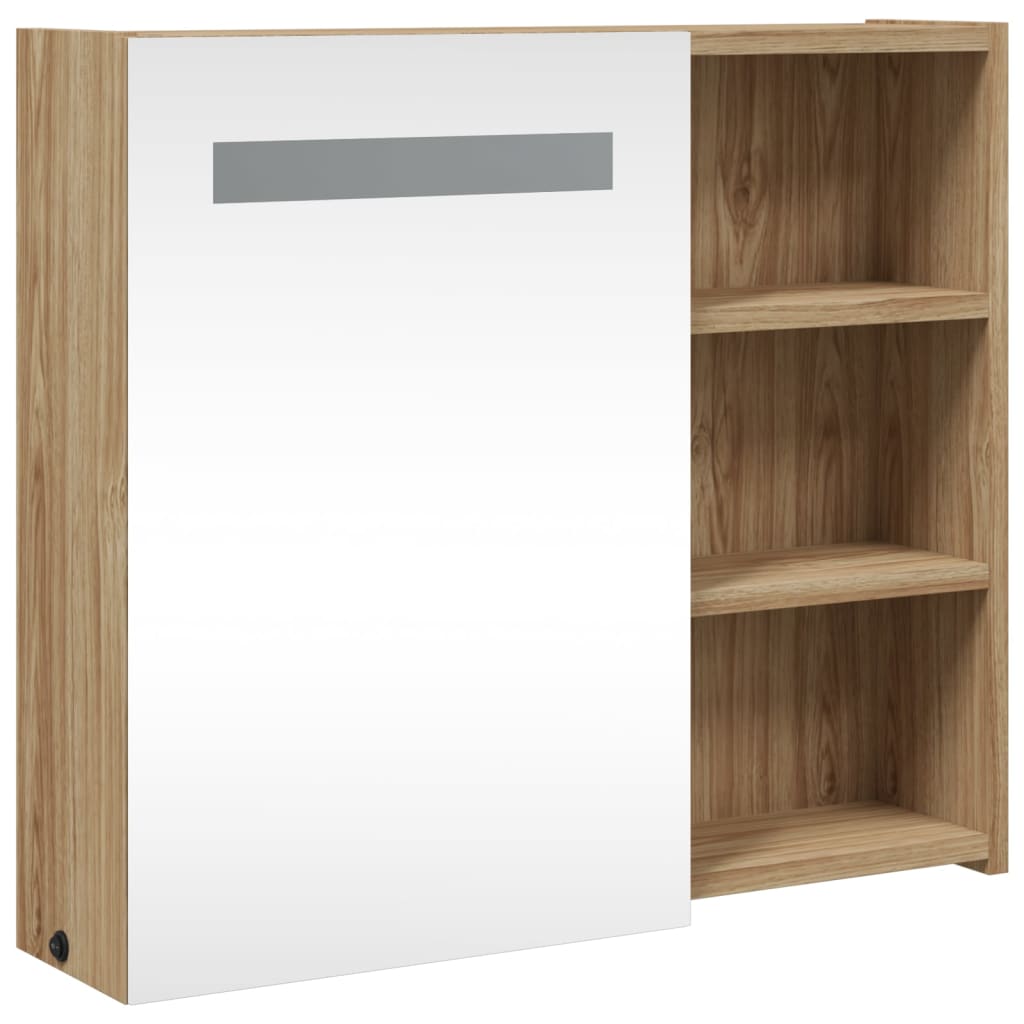 Armoire de salle de bain à miroir avec LED chêne 60x13x52 cm